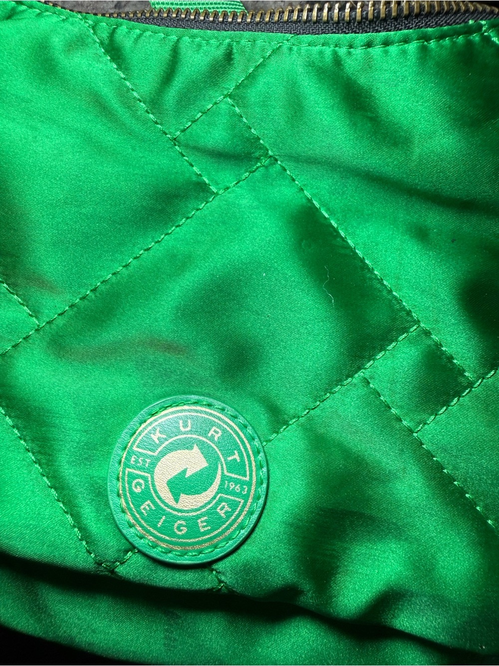 Kurt Geiger Bright Green Quilted Satin Crossbody with Coin Pouch - Picture 3 of 6